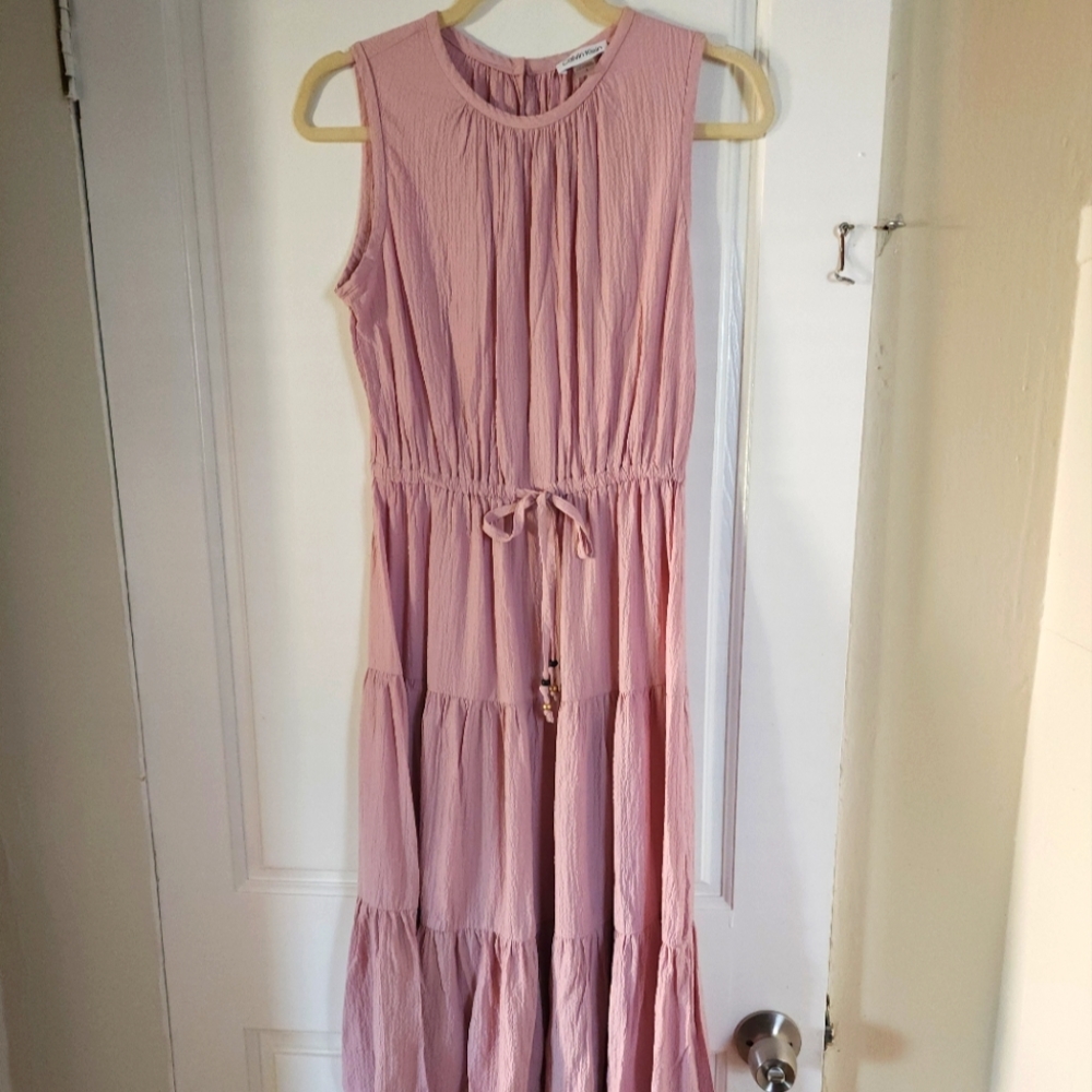 CALVIN KLEIN WOMEN'S GAUZE TIERED MAXI DRESS, light purple, size 4